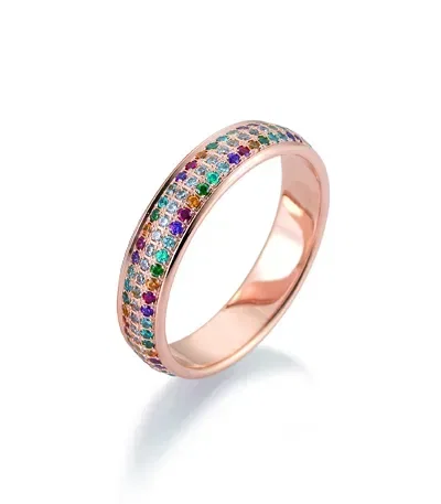Roségoldener Ring mit einem schimmernden Band aus bunten Edelsteinen in Pavee-Fassung, ideal für moderne Eleganz.