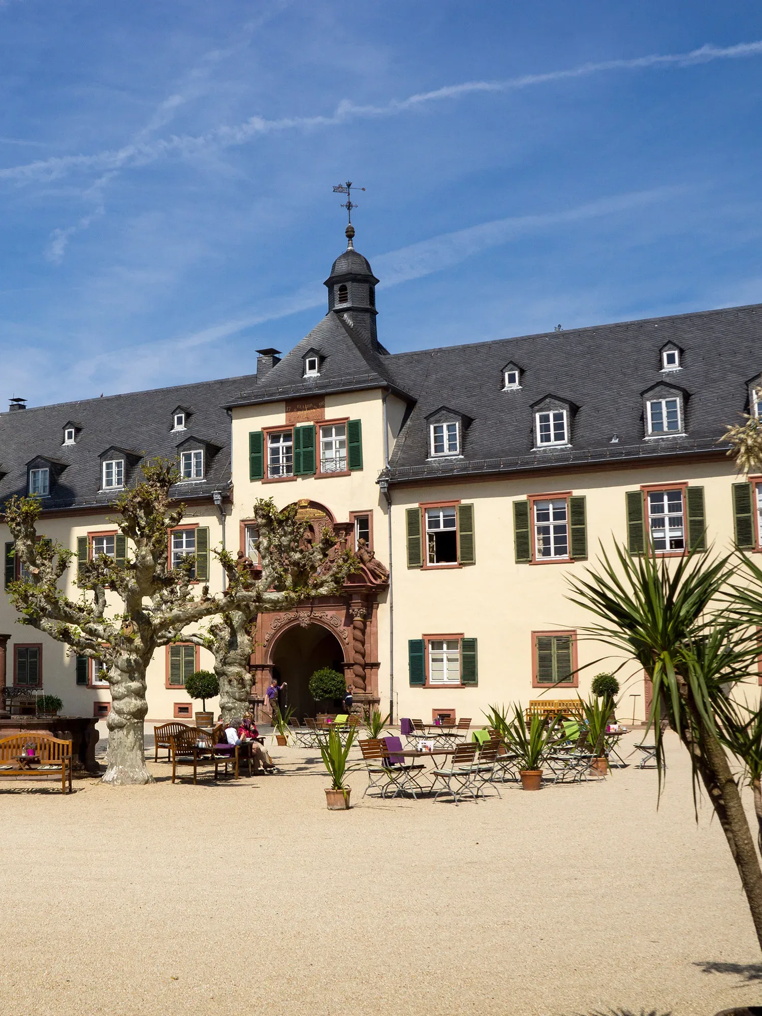 Ein elegantes Schloss mit historischer Architektur und einer prachtvollen Treppe, ideal für Hochzeitsfotos im Rhein-Main-Gebiet.