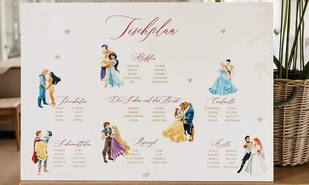 Sitzplan für eine Hochzeit im Disney Style