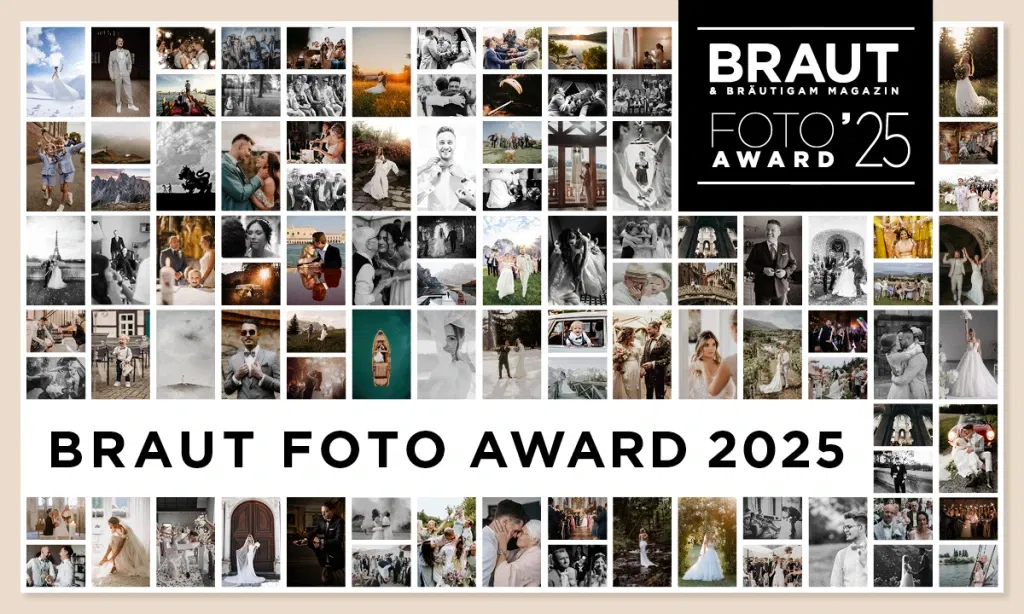 Ein Banner mit allen nominierten Fotos des Braut Foto Award 2025
